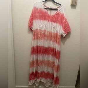 Knox Rose Coral and White Tie-Dye V-Neck Dress